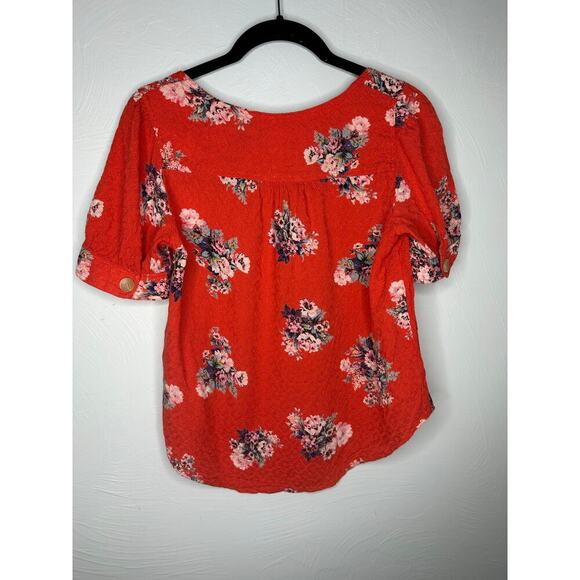 Maeve Anthropologie V-Neck Button Up Short-Sleeved Blouse Size 0 Floral Top - Picture 2 of 7